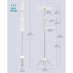 SONGMICS Clothes Airer, Clothes Drying Rack with 11 Rotatable Arms for Hangers, 4-Leg Indoor Folding Laundry Rack