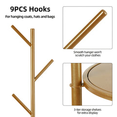 Heavy Duty Marble Coat Rack Stand Gold Metal Tall Clothes Rail Hanger for Bedroom Office Hall