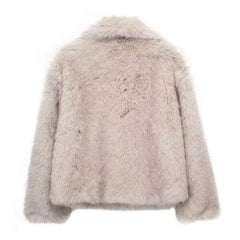 TRAF 2024 Woman Autumn Winter Faux Fur Coat Plush Fluffy Women's Jacket New in Outerwears White Red Gray Black Wool Blends Coats