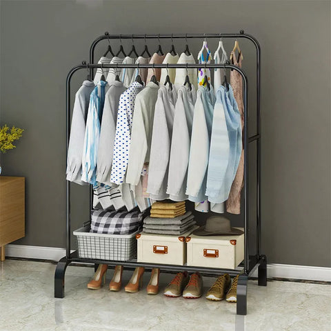 Double Rail Standing Clothes Rack Clothes Rail Shoes Rack Storage Shelf Wall Clothes Rack for Wardrobe Room Bedroom Living Room