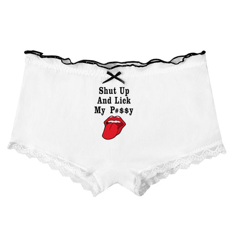 Women Lace Boyshorts Sexy Letters PUSSY Lips Underpants Low Rise Panties Ladies Fashion Lace Underwear Girls Panty Intimates