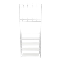 White Entryway 4 Tier Shoe Rack with Coat Hanger