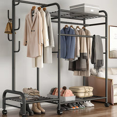 Clothing Rail Coat Rack Movable Multi-Rail Clothes Shelf Floor-Standing Clothes Hanger Bedroom Clothes Rack Stand