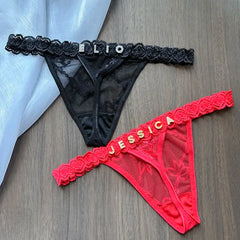 Personality Custom Name Crystal Letter Thong Lace Bikini Panties G-String Low Waist Briefs Sexy Body Jewelry for Hot Wife Gift