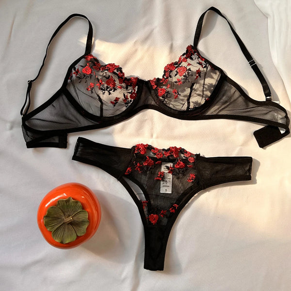 Sexy Set Womens Underwear Exotic Emotional Bra Set Embroidered Print Brassiere Lingerie Set Women's Set Push Up Thin Bralette