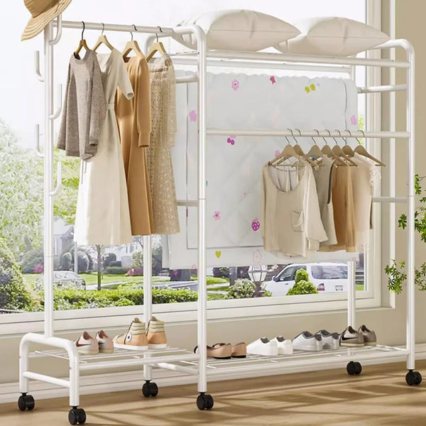 Clothing Rail Coat Rack Movable Multi-Rail Clothes Shelf Floor-Standing Clothes Hanger Bedroom Clothes Rack Stand