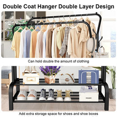 Double Rail Standing Clothes Rack Clothes Rail Shoes Rack Storage Shelf Wall Clothes Rack for Wardrobe Room Bedroom Living Room