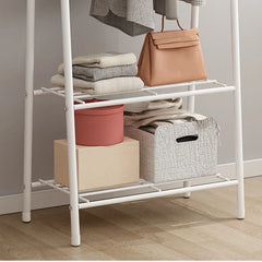 Double Rail Standing Clothes Rack Clothes Rail Shoes Rack Storage Shelf Wall Clothes Rack for Wardrobe Room Bedroom Living Room