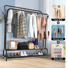 Double Rail Standing Clothes Rack Clothes Rail Shoes Rack Storage Shelf Wall Clothes Rack for Wardrobe Room Bedroom Living Room