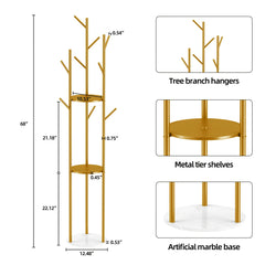 Heavy Duty Marble Coat Rack Stand Gold Metal Tall Clothes Rail Hanger for Bedroom Office Hall