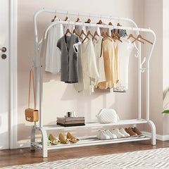 Double Rail Standing Clothes Rack Clothes Rail Shoes Rack Storage Shelf Wall Clothes Rack for Wardrobe Room Bedroom Living Room