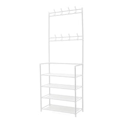 White Entryway 4 Tier Shoe Rack with Coat Hanger