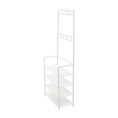 White Entryway 4 Tier Shoe Rack with Coat Hanger