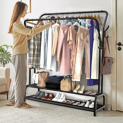 Double Rail Standing Clothes Rack Clothes Rail Shoes Rack Storage Shelf Wall Clothes Rack for Wardrobe Room Bedroom Living Room