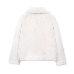 TRAF 2024 Woman Autumn Winter Faux Fur Coat Plush Fluffy Women's Jacket New in Outerwears White Red Gray Black Wool Blends Coats