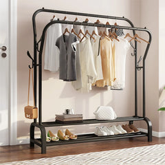 Double Rail Standing Clothes Rack Clothes Rail Shoes Rack Storage Shelf Wall Clothes Rack for Wardrobe Room Bedroom Living Room