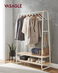 VASAGLE Clothes Rail Heavy Duty 2 Shelf Clothes Rack 6 S Hooks and Steel Frame