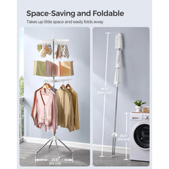 SONGMICS Clothes Airer, Clothes Drying Rack with 11 Rotatable Arms for Hangers, 4-Leg Indoor Folding Laundry Rack