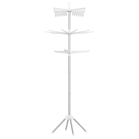 SONGMICS Clothes Airer, Clothes Drying Rack with 11 Rotatable Arms for Hangers, 4-Leg Indoor Folding Laundry Rack