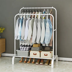 Double Rail Standing Clothes Rack Clothes Rail Shoes Rack Storage Shelf Wall Clothes Rack for Wardrobe Room Bedroom Living Room