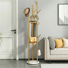 Heavy Duty Marble Coat Rack Stand Gold Metal Tall Clothes Rail Hanger for Bedroom Office Hall